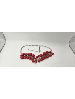 Ventage 90s Red Beaded Chain Statement Bib Necklace Adjustable